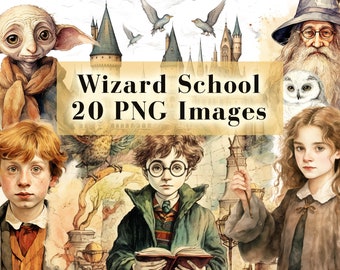 Wizard School Clipart Bundle, Magic School, 20 Witch and Wizard PNG, Characters, Wizarding School Clip Art, Wands, Owl, Instant Download