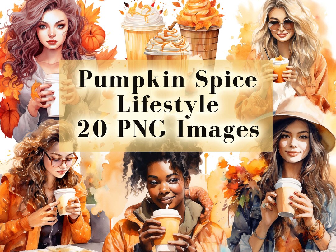 Pumpkin Spice Lifestyle Watercolor Clipart Bundle - 20 Latte PNG ...