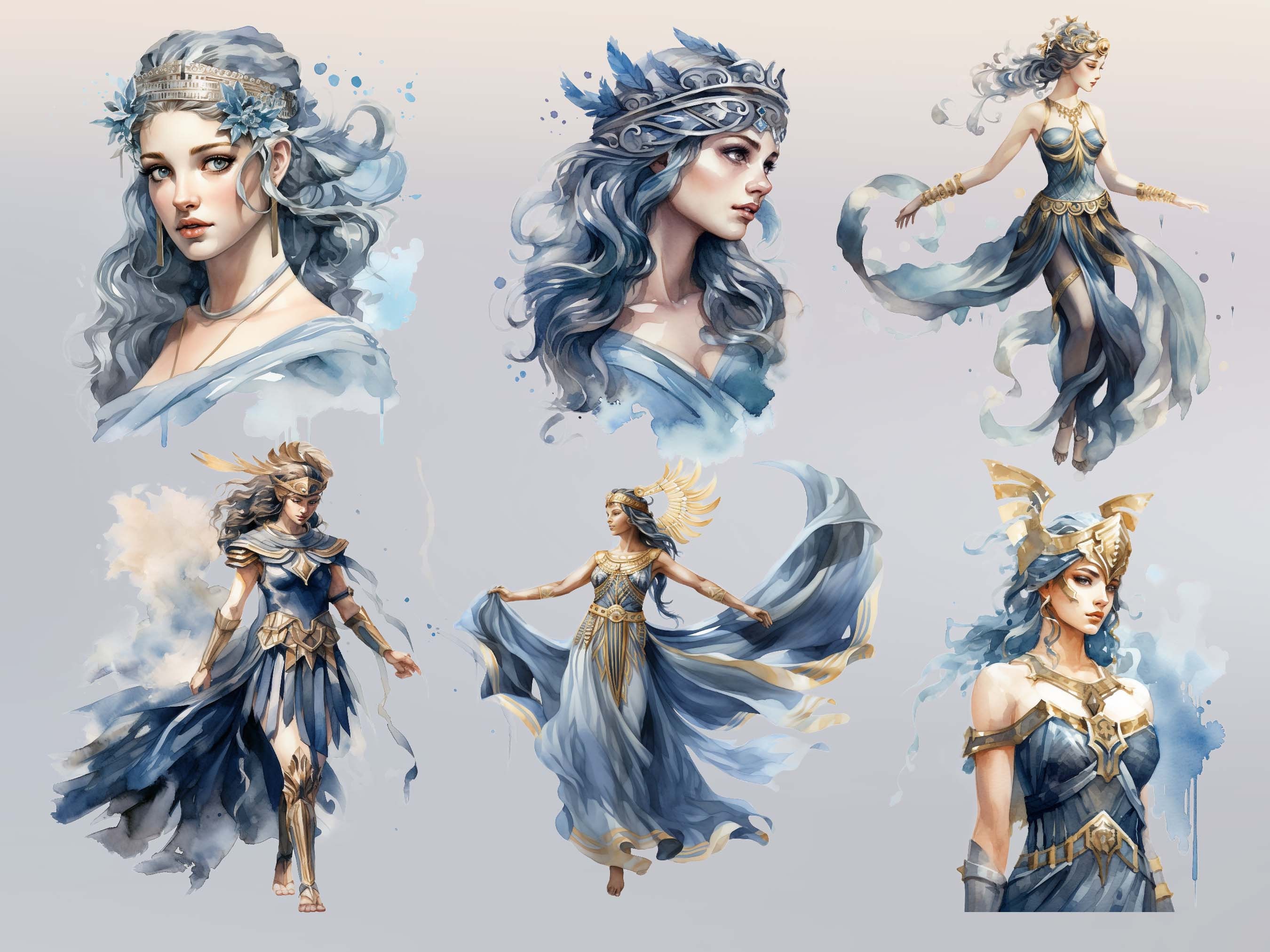 Greek Goddess Watercolor Clipart Bundle, 20 Ancient Greek Mythology Art ...