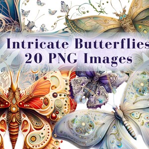 Komplizierte Schmetterling Clipart Bündel - 20 PNG mit transparentem Hintergrund, Aquarell Schmetterlinge Grafiken, sofortiger Download, kommerzielle Nutzung