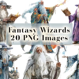 D&D Wizard Clipart 20 PNG Fantasy Illustrations, Retro Wizard PNG, Mystical Clip Art, Magic Wizards for Gaming, Vintage D and D Graphics