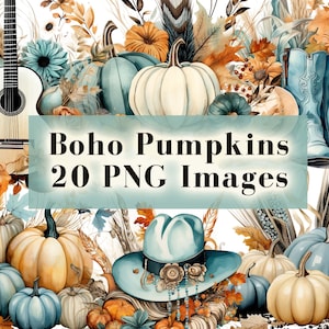 Boho Pumpkin Clipart, Fall Clipart, Thanksgiving Clipart, Watercolor Pumpkins, Floral Pumpkins, Boho Pumpkin Border, Watercolor Clipart