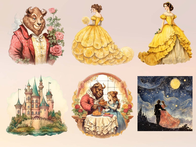 Beauty and the Beast Clipart Bundle 20 PNG Graphics, Belle PNG, Digital ...