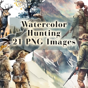 Aquarell Jagd Clipart, Vatertag Jagd Clipart Bundle, Hirsch Jagd PNG Menschen Clip Art, 21 Grafiken, sofortiger Download, kommerzielle Nutzung