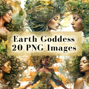 Mystical Earth Goddess Clipart, Magical Fantasy Clip Art, Clipart 20 PNG Bundle, Wiccan, Nature Woman, Pagan Witch Graphics, Commercial Use