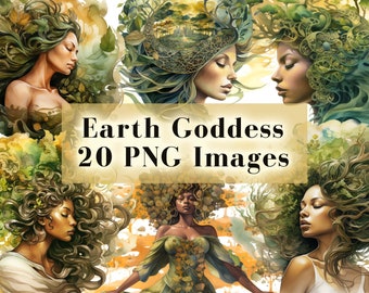 Mystical Earth Goddess Clipart, Magical Fantasy Clip Art, Clipart 20 PNG Bundle, Wiccan, Nature Woman, Pagan Witch Graphics, Commercial Use