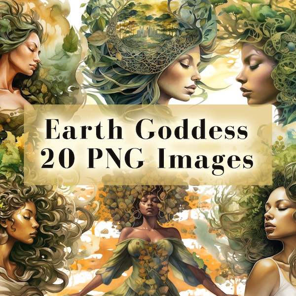 Mystical Earth Goddess Clipart, Magical Fantasy Clip Art, Clipart 20 PNG Bundle, Wiccan, Nature Woman, Pagan Witch Graphics, Commercial Use