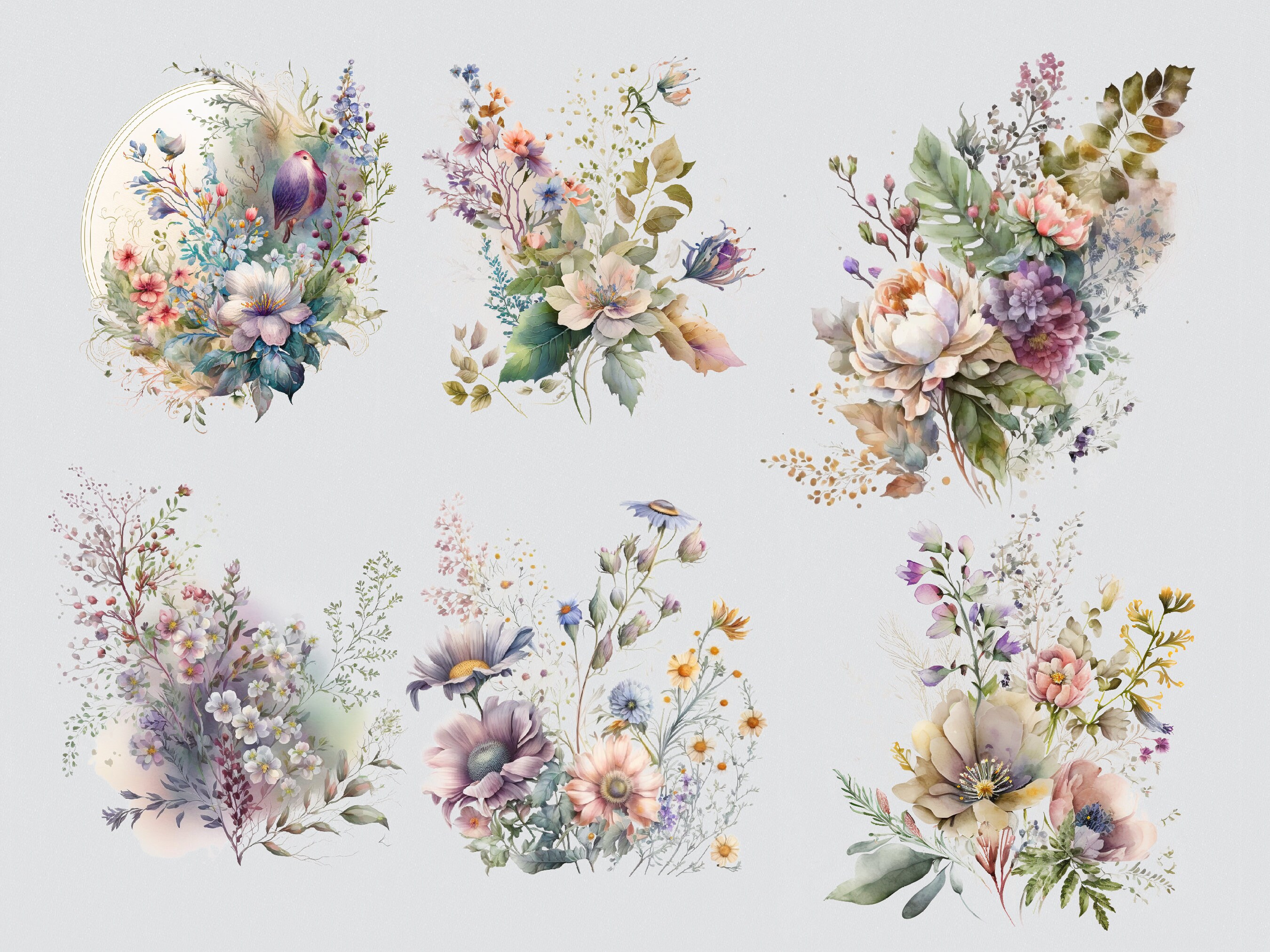 Wild Florals Clipart Bundle - Watercolor Flowers - Floral Clipart ...