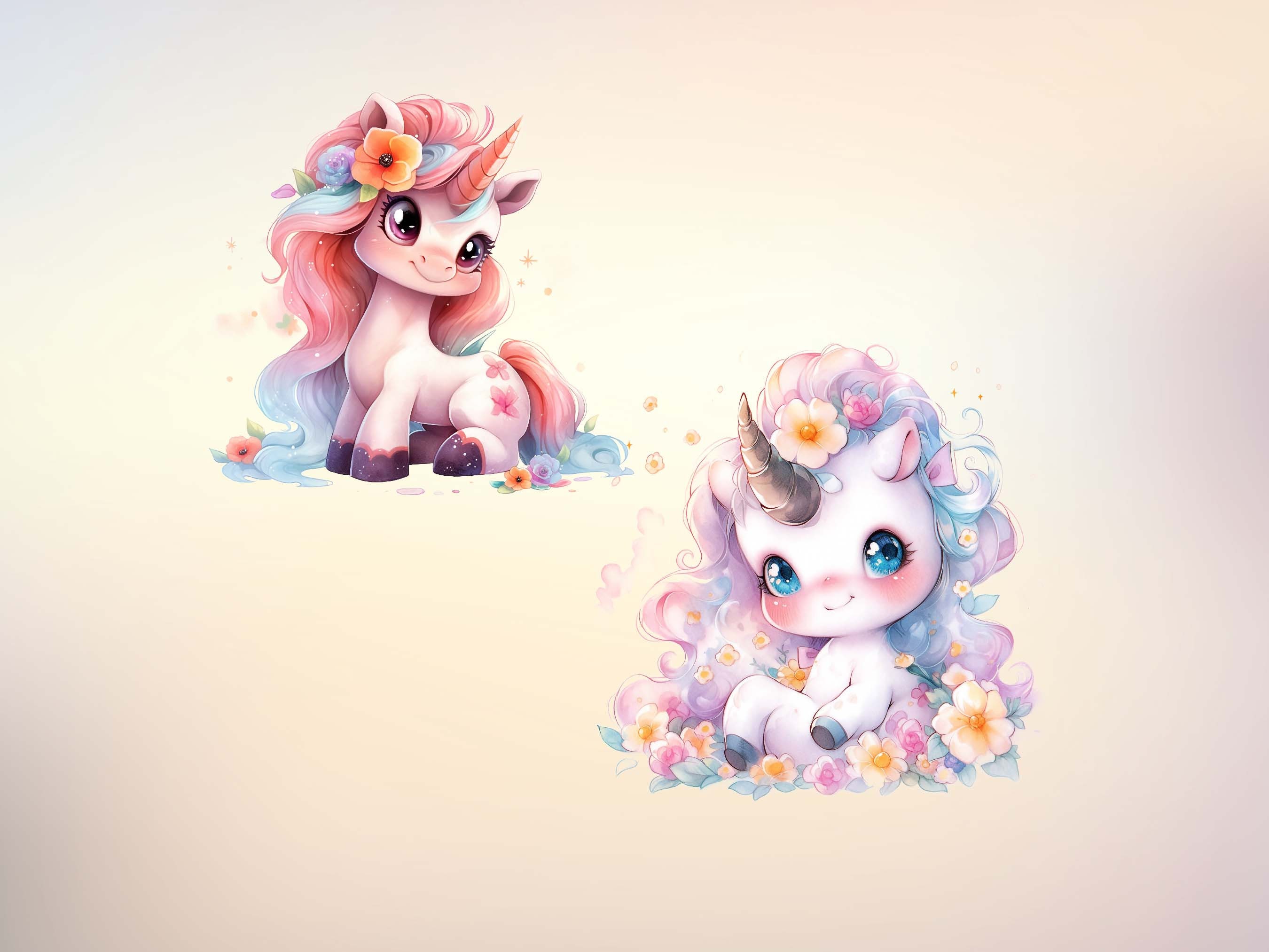 Watercolor Cute Kawaii Unicorn PNG Clipart Bundle, Unicorn Birthday ...