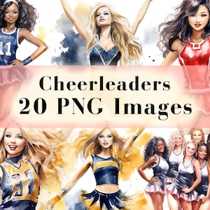 Cheer Clipart PNG Bundle, 20 Watercolor Cheerleading PNG, Cheer Team, Cheerleader Girl, Cheer Sublimation PNG Designs, Instant Download