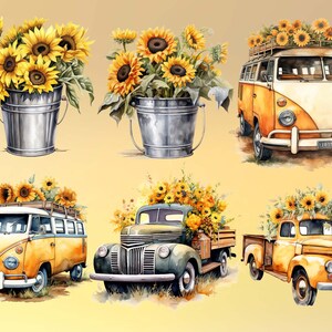 Watercolor Sunflower Clipart Bundle - 20 PNG, Sunflower Clip Art, Boho ...