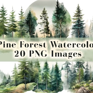 Watercolor Forest Tree Clipart, 20 Pine Tree Png , Woodland Tree, Forest Landscape, Watercolor Tree, Wedding invitation, Digital Forest Png