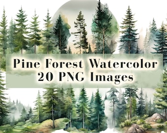 Akwarela Las Drzewo Clipart, 20 Sosna Png, Drzewo Leśne, Krajobraz Leśny, Akwarela Drzewo, Zaproszenie Ślubne, Cyfrowy Las Png
