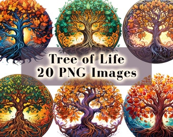 Árbol celta de la vida: 20 imágenes PNG transparentes, diseño vikingo de sublimación, imágenes prediseñadas de árbol de acuarela, descarga digital instantánea