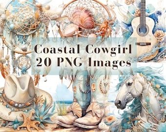 Watercolor Coastal Cowgirl Clip Art Bundle - 20 PNG Graphics, Disco Cowgirl Clipart, Western PNG, Cowgirl Bachelorette PNG, Commercial Use