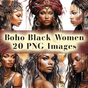 Boho Black Girl Magic Melanin Black Woman PNG Clipart Bundle, Fashion Girl, African American Clip Art, Planner, T-Shirt, Tumbler Sublimation