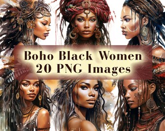 Boho Black Girl Magic Melanin Black Woman PNG Clipart Bundle, Fashion Girl, African American Clip Art, Planner, T-Shirt, Tumbler Sublimation