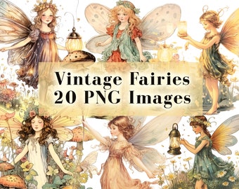 Vintage Fairy Clipart-bundel 20 PNG-afbeeldingen, Fantasy Art, sprookjeskunst, sprookjessublimatiebestanden, Victoriaanse PNG, Victoriaanse feeënbundel