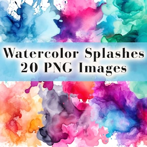 Aquarel splash clipart PNG 20 kleur verf splatter clipart alcohol inkt clip art abstracte clipart | PNG, Commercieel gebruik, Directe download