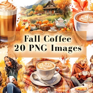 Watercolor Coffee Clipart Bundle 20 PNG, Fall Coffee Drinks Clipart, Pumpkin Spice Coffee, Friends, Coffee Cup Clip Art, Commercial Use
