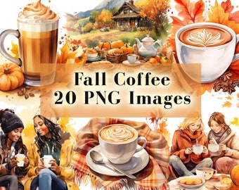 Watercolor Coffee Clipart Bundle 20 PNG, Fall Coffee Drinks Clipart, Pumpkin Spice Coffee, Friends, Coffee Cup Clip Art, Commercial Use