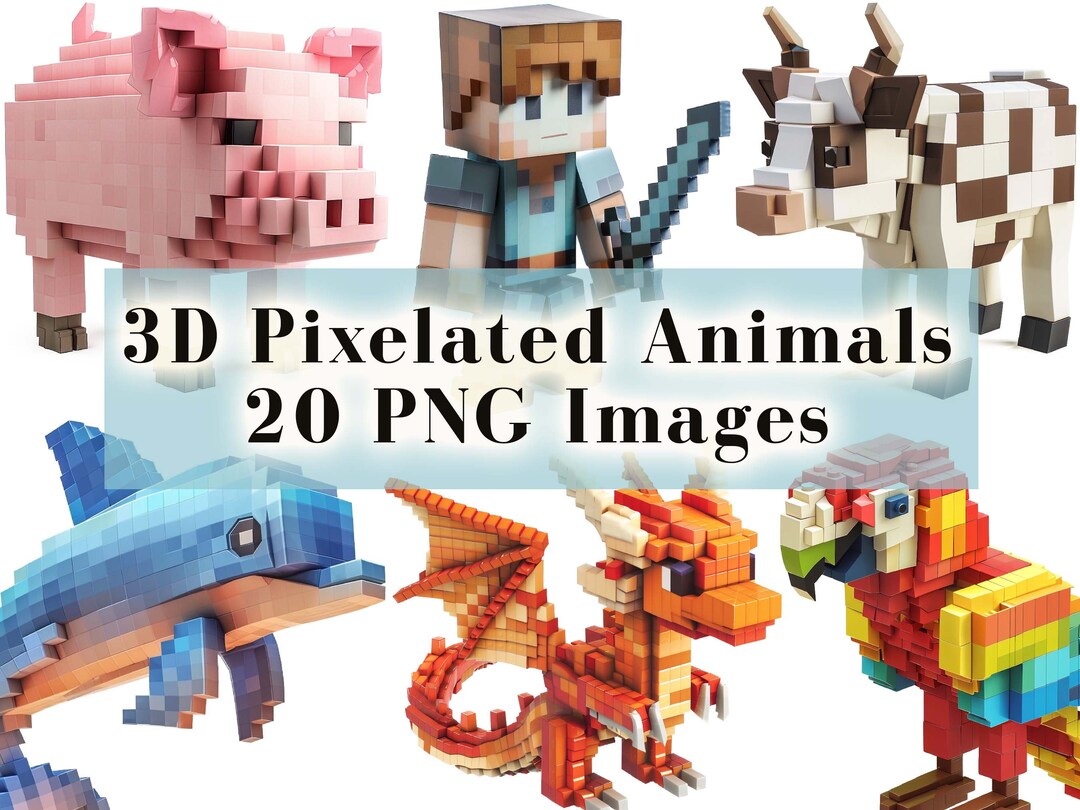 3D Pixelated Animals Clipart Bundle - 20 Building Block Style Character ...
