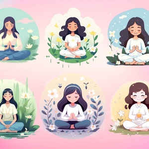 Kawaii Meditation Girls Clipart Bundle, Cute Yoga PNG Graphics (digital Download) - Etsy