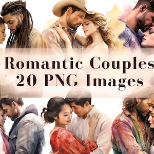Paar Clipart - 20 Romantisches Aquarell Paare PNG, Verliebtes Paar Clipart, Hochzeitspaar Clipart - Verschiedene Paare - Digitale Clipart PNG
