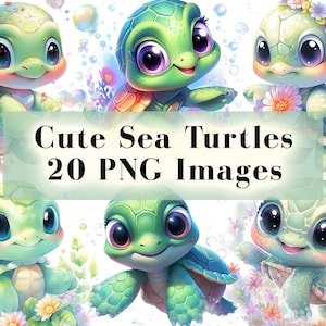 Paquete PNG de tortugas bebés, 20 imágenes prediseñadas de tortugas, lindos diseños de sublimación de tortugas, tortuga marina PNG, imágenes prediseñadas de tortugas bebés, uso comercial