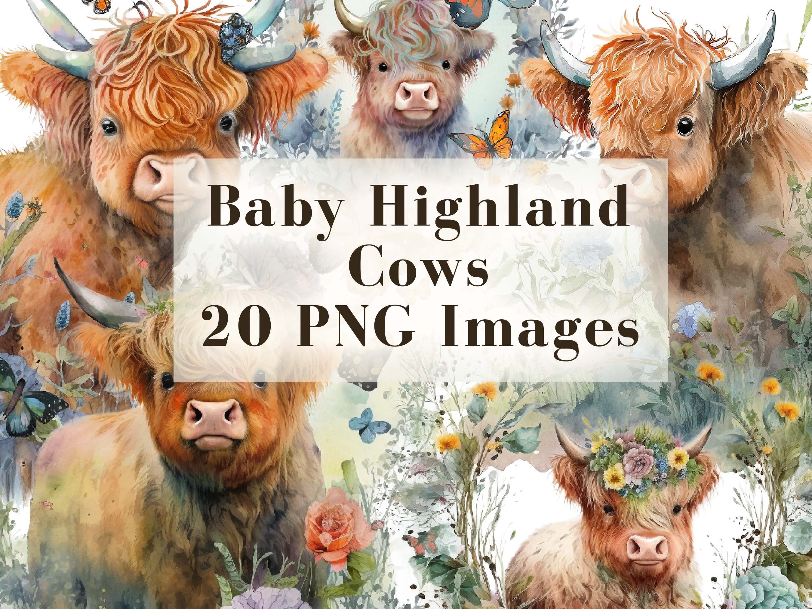 Cute Baby Highland Cow Clip Art Bundle Png, Watercolor Clipart ...