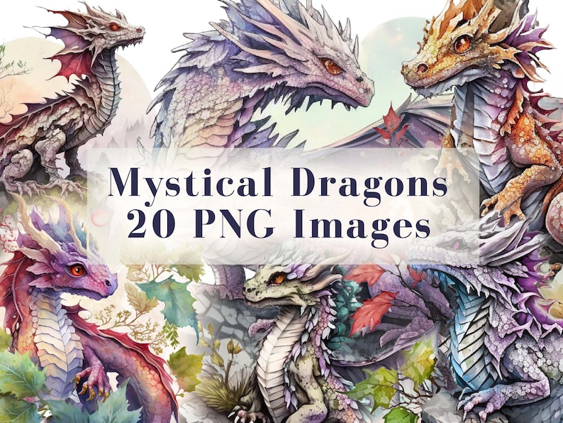 Mystical Dragons Watercolor Clipart Bundle - 20 Magical Fairytale Illustrations, Storybook,png ...