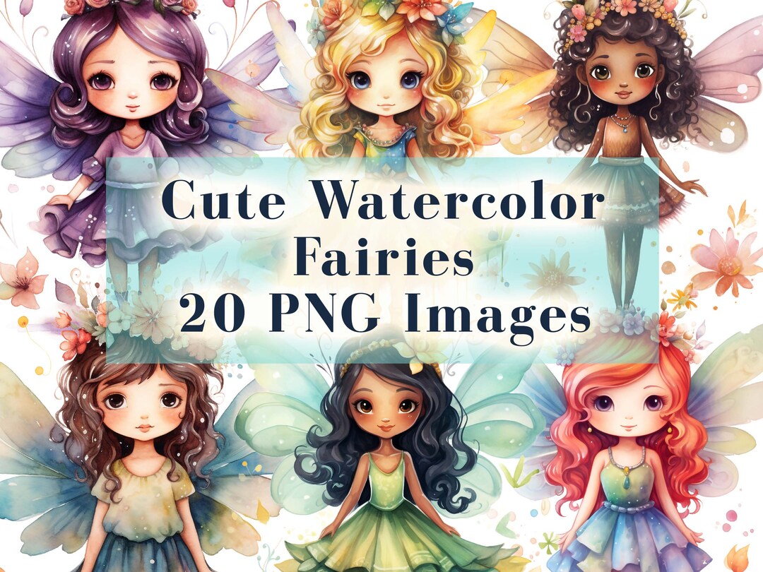 Watercolor Fairy Clipart Bundle, Cute Pixie PNG Images (20, Commercial ...