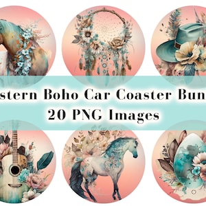 Western Boho Car Coaster PNG Bundle Sublimation Design Download, Horse Car Coaster Png, Horse Riding Png, Western PNG, Horse PNG, Ornaments