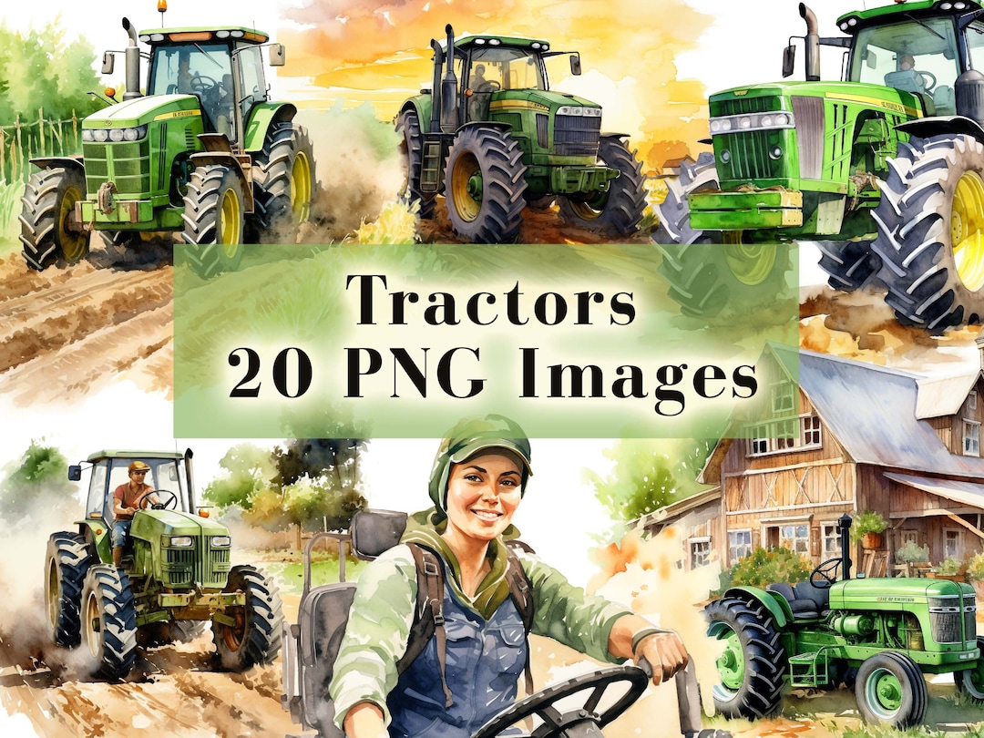 Tractor Graphics Panel Tractor Clipart PNG Bundle | 20 Green Farm Tractor Graphics for Boys ...