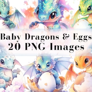 Baby Dragon Egg PNG Clipart Bundle, 20 Dragon PNG Graphics, Dragon Clip Art, Watercolor Dragon Clipart, Kawaii Dragon Fantasy Clipart