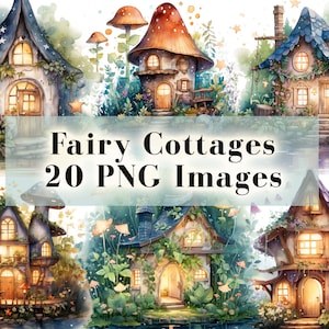 Verzauberte Feenhäuser Clipart, 20 PNG Bundle, magische Wald Clipart, Fantasy Clip Art, Märchenwald, Feengarten, Instant Download