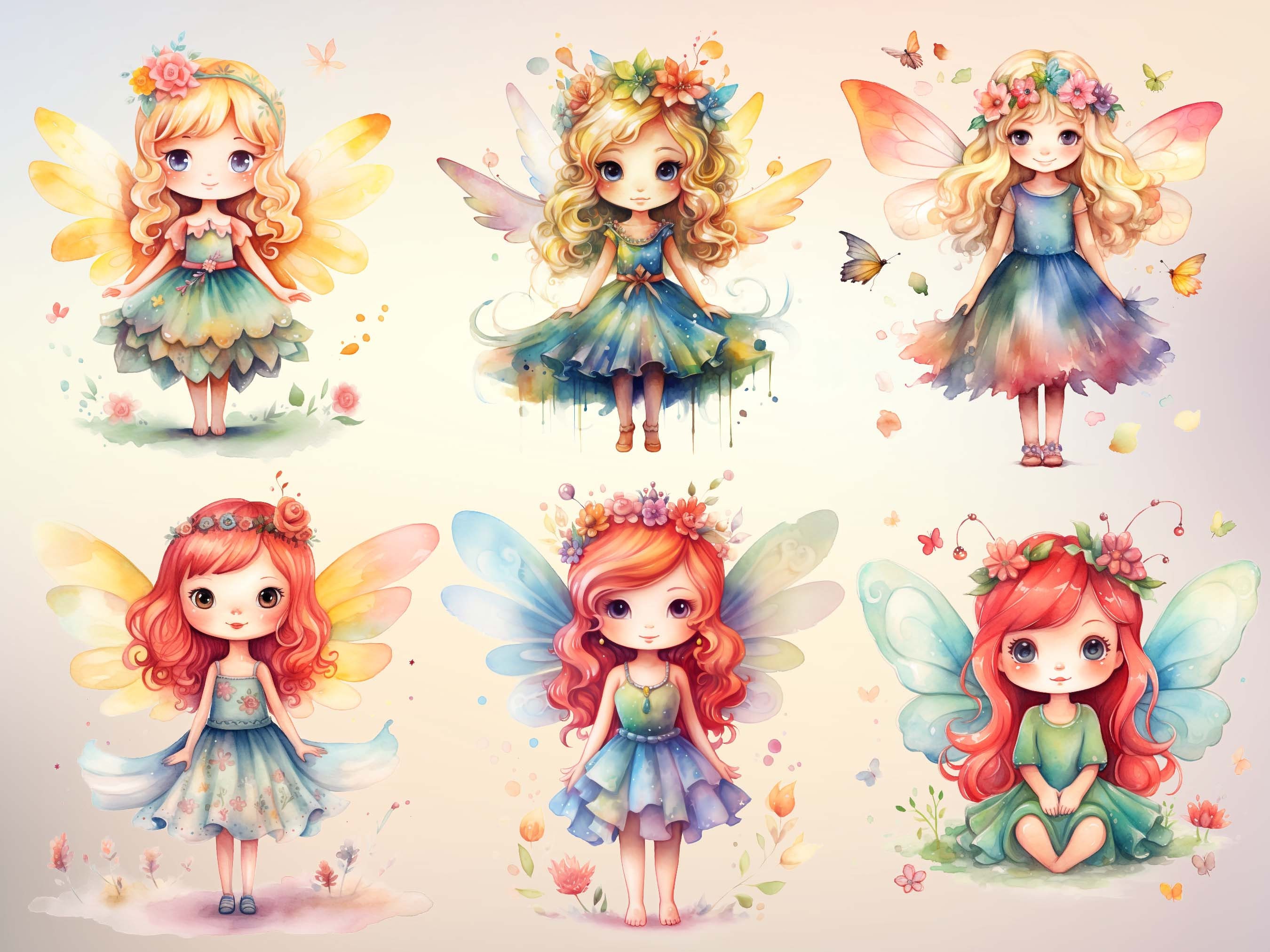 Watercolor Fairy Clipart Bundle, Cute Pixie PNG Images (20, Commercial ...