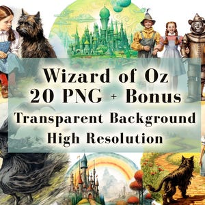 Wizard of Oz PNG-clipartbundel | 20 vintage sprookjesfiguren voor sublimatie, T-shirtontwerp, stickers, feestdecor, knutselwerk + BONUS