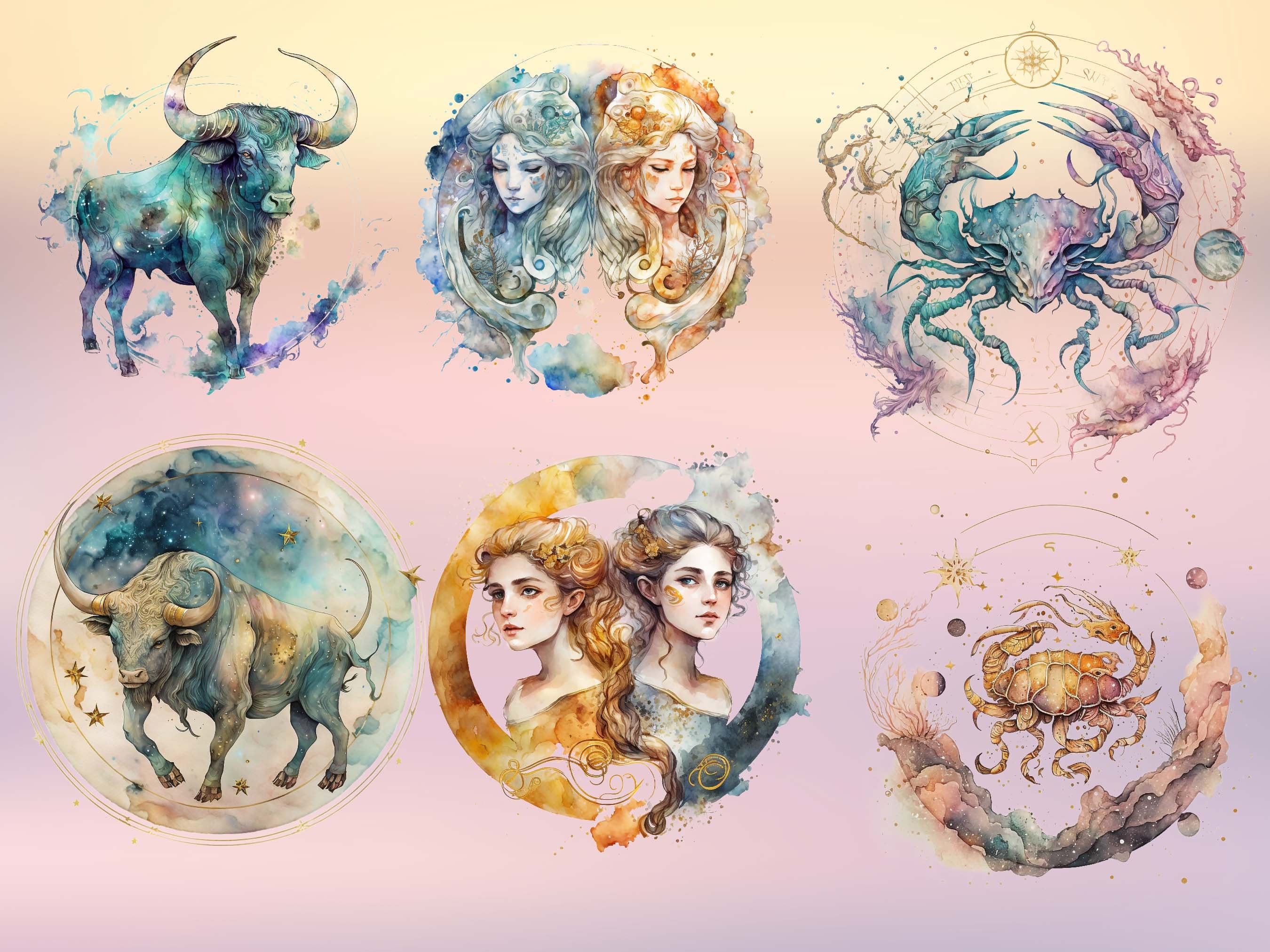 Zodiac Sign Bundle 24 PNG Sublimation Horoscope Design Rainbow Fantasy ...