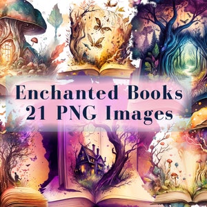 Watercolor Fantasy Books Clipart Bundle, 21 PNG Open Book Clip Art, enchanted old vintage books, stacklibrary clip art, magic book plates