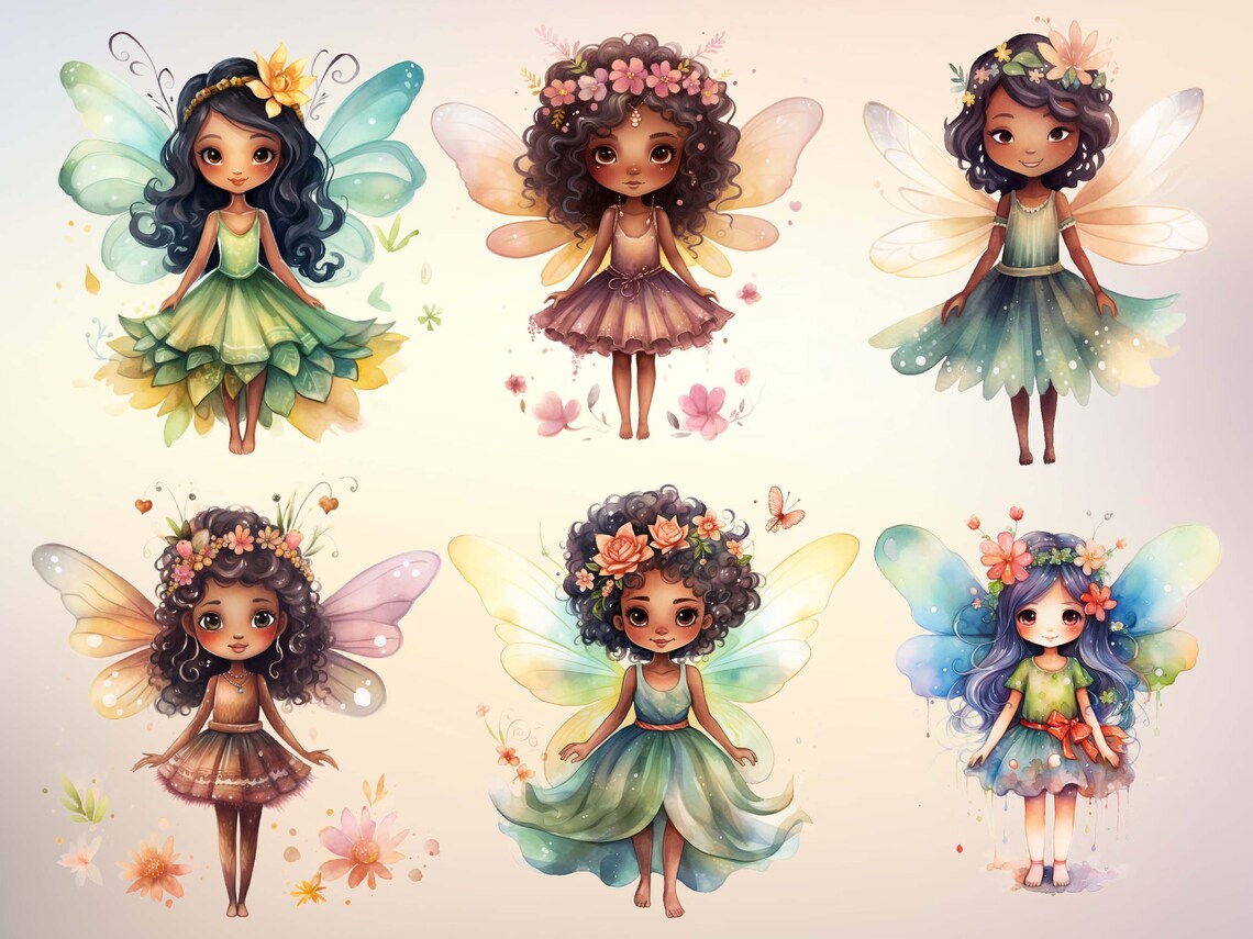Watercolor Fairy Clipart Bundle, Cute Pixie PNG Images (20, Commercial ...