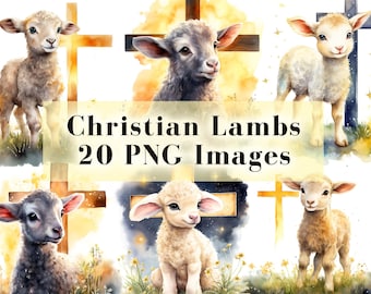 Watercolor Christian Lamb PNG Designs for Sublimation, 20 Christian PNG Bundle Instant Download, Lamb with Holy Cross, Instant Download