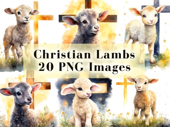 Watercolor Christian Lamb PNG Designs for Sublimation, 20 Christian PNG Bundle Instant Download, Lamb with Holy Cross, Instant Download