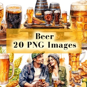 Beer Clipart Bundle, 20 Beer Clip Art PNG, Watercolor Brewery, Home Brew Graphics, Bar Drinking PNG, Scrapbook, Label Making, Commercial Use