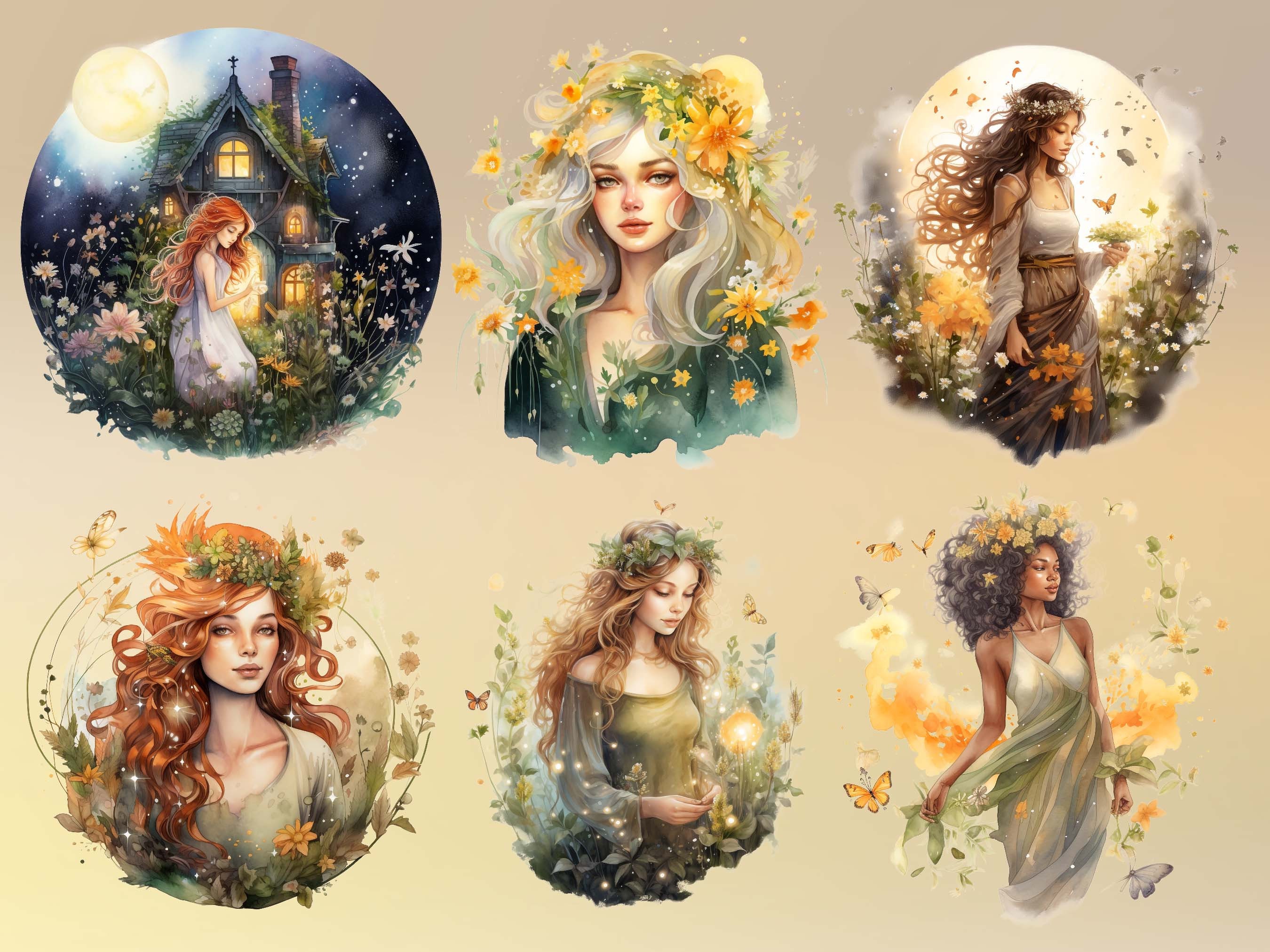 Spring Goddess Clipart, Spring Fantasy Clip Art, 20 Wildflower Goddess ...