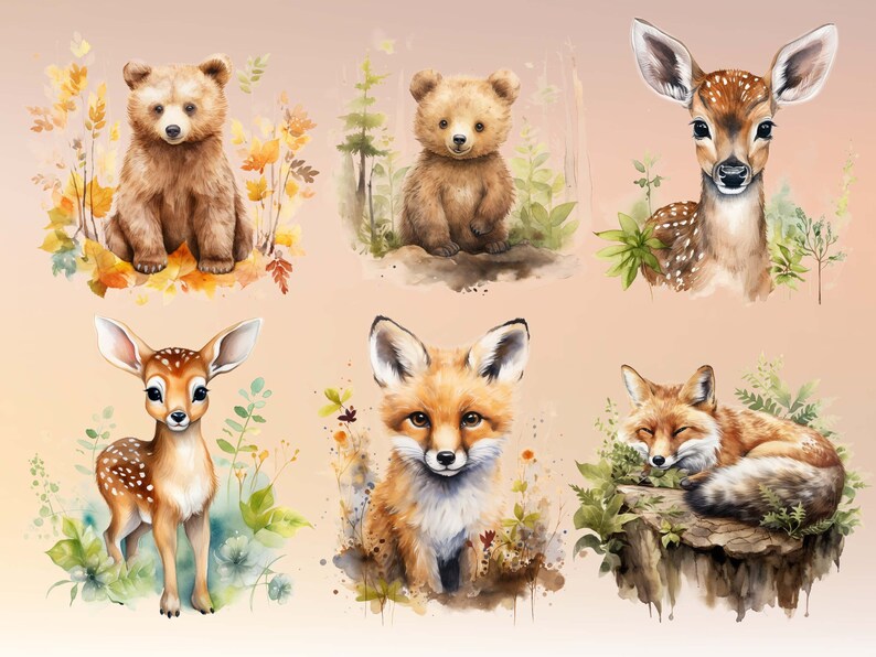 Woodland Animals Clipart - Watercolor Forest Animals PNG - Cute ...