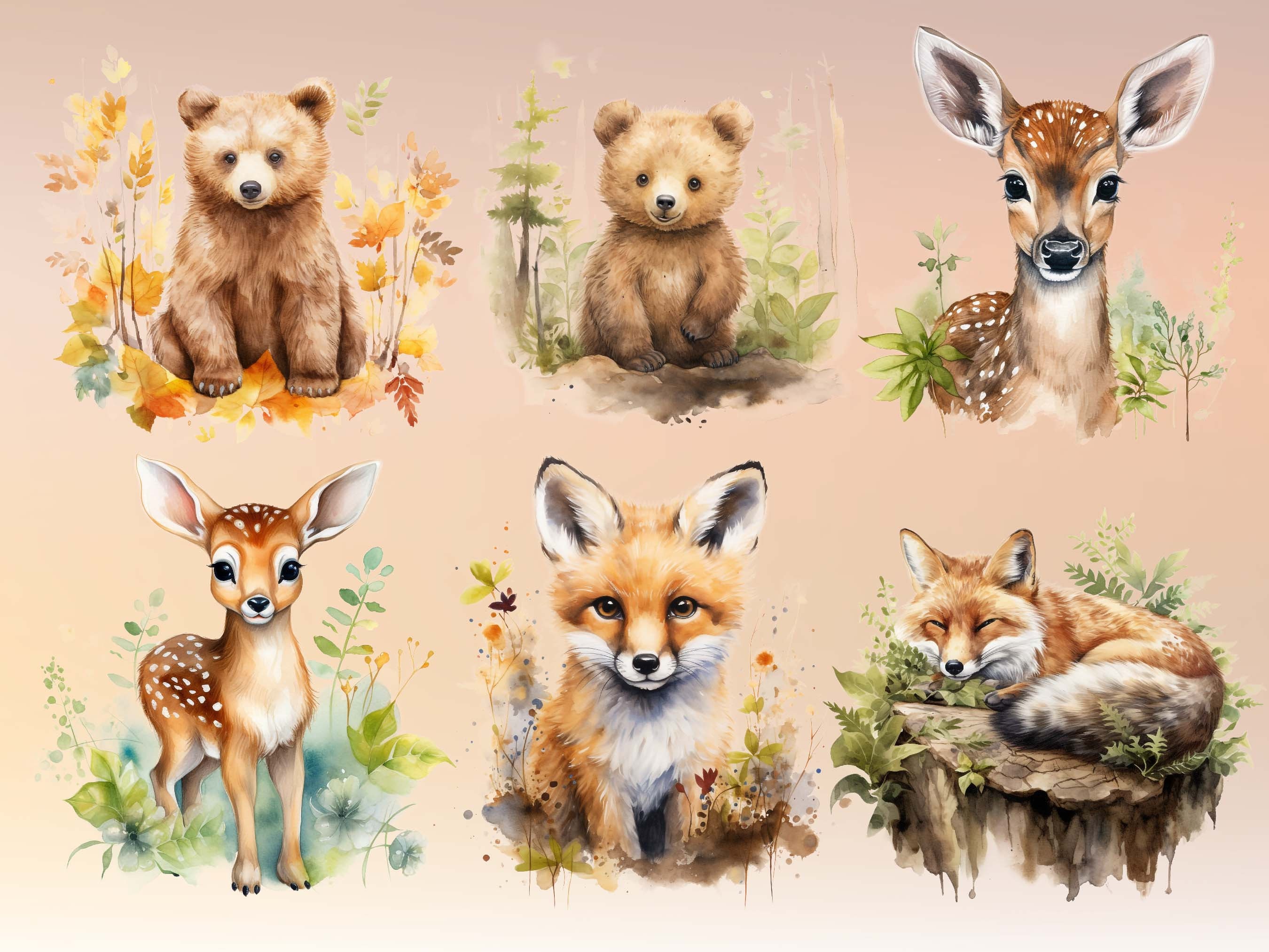 Woodland Animals Clipart - Watercolor Forest Animals PNG - Cute ...