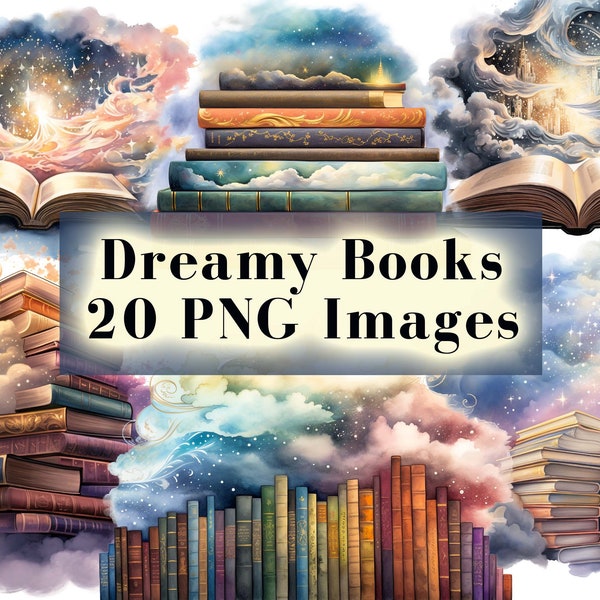 Dreamy Fantasy Books Watercolor Clipart Bundle - 20 PNG Magic Open Books, Fairytale Books Graphics, Instant Digital Download, Commercial Use