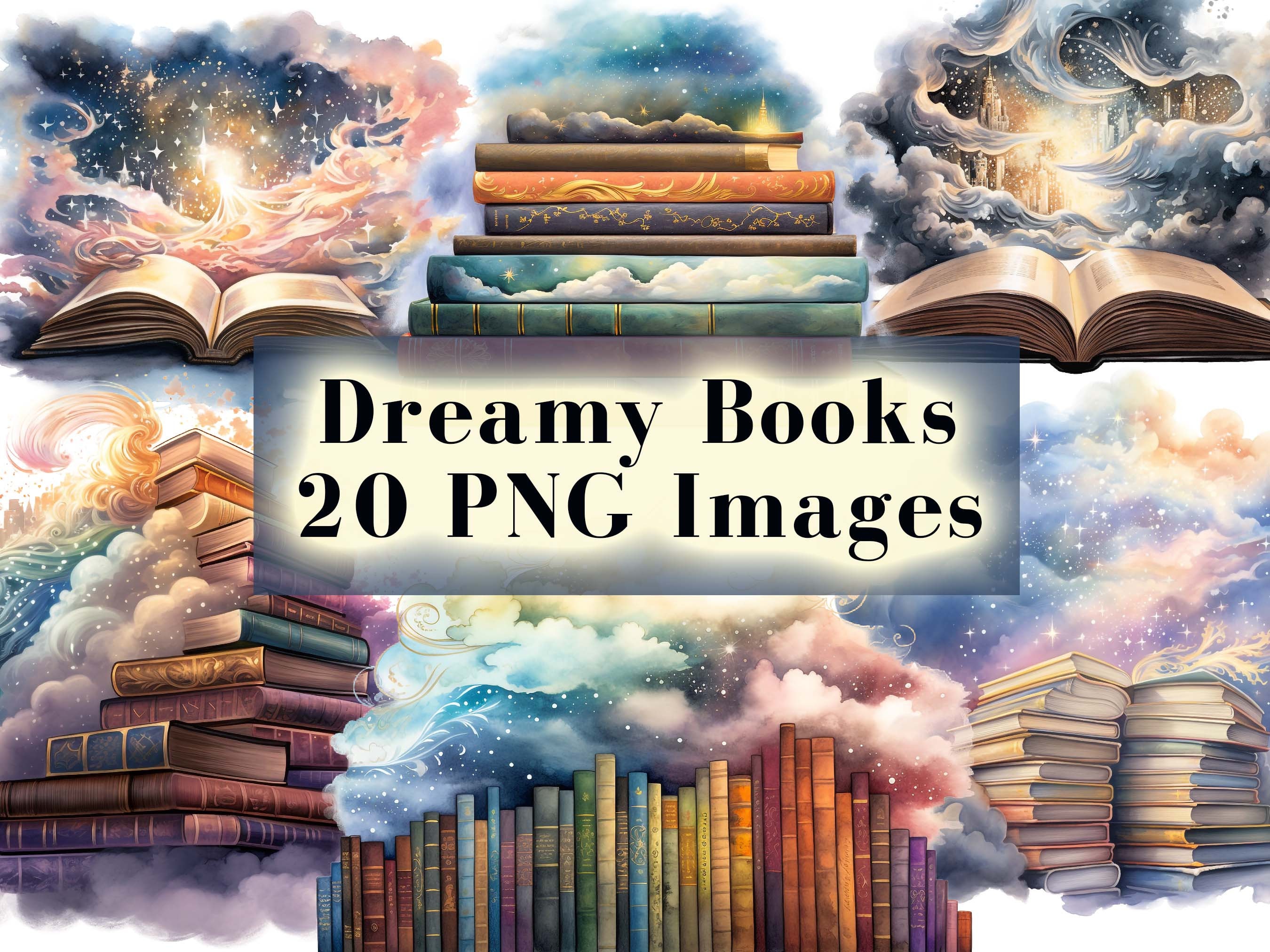 Dreamy Fantasy Books Watercolor Clipart Bundle - 20 PNG Magic Open ...