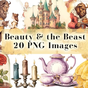 Paquete de 20 imágenes prediseñadas de La Bella y la Bestia: Bella PNG, descarga digital, imágenes de sublimación, imprimibles, imágenes prediseñadas de fantasía de cuento de hadas